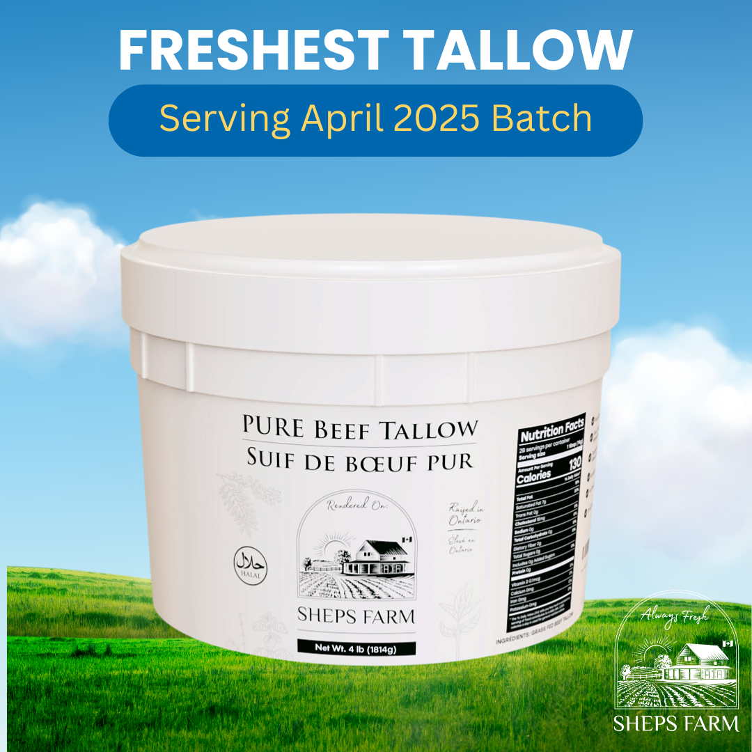 Fresh April 2025 Beef Tallow 4lb – Triple Filtered by Sheps Farm – Local Ontario Beef – Cooking Fat for Frying and Baking – Halal Certified – No Preservatives – Keto & Paleo Friendly