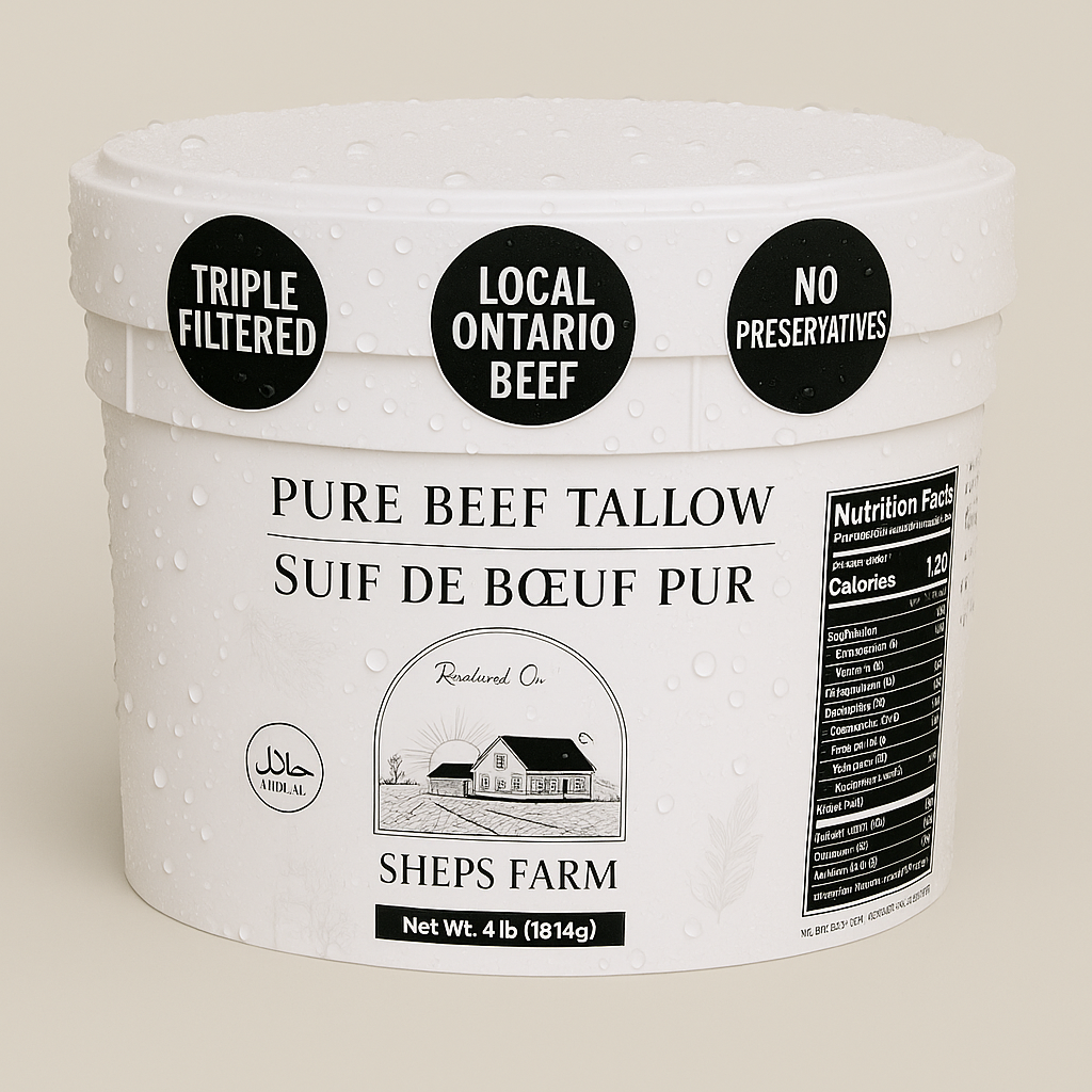 Fresh April 2025 Beef Tallow 4lb – Triple Filtered by Sheps Farm – Local Ontario Beef – Cooking Fat for Frying and Baking – Halal Certified – No Preservatives – Keto & Paleo Friendly