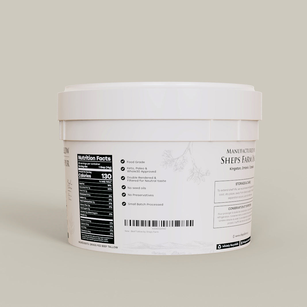 Fresh April 2025 Beef Tallow 4lb – Triple Filtered by Sheps Farm – Local Ontario Beef – Cooking Fat for Frying and Baking – Halal Certified – No Preservatives – Keto & Paleo Friendly